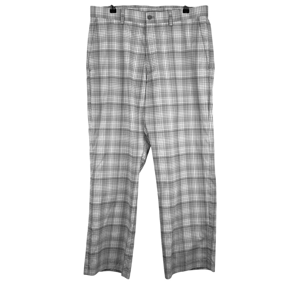 IZOD Golf Pants Plaid Gray Performance Flat Front Retro Preppy‎ PIckle Ball33x30